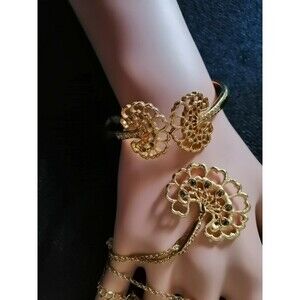 Vintage Jewelry Set Necklace Bangle Gold Tone Rhinestone Signed